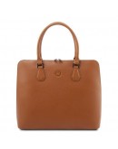 Фотография Кожаная фирменная женская сумка коньячного цвета Tuscany Leather Magnolia TL141809 con