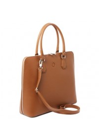 Кожаная фирменная женская сумка коньячного цвета Tuscany Leather Magnolia TL141809 con