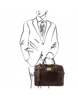 Темно - коричневая фирменная сумка для ноутбука Tuscany Leather Urbino TL141894 brownb