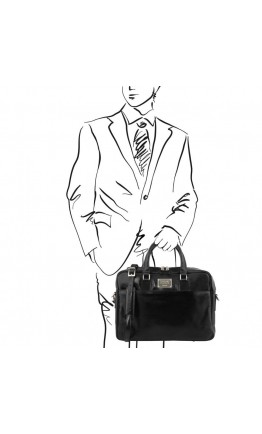 Черный фирменный мужской портфель - сумка Tuscany Leather Urbino TL141894 black