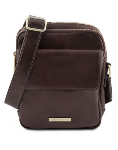 Фотография Темно-коричневая фирменная мужская сумка на плечо Tuscany Leather LARRY TL141915 bbrown
