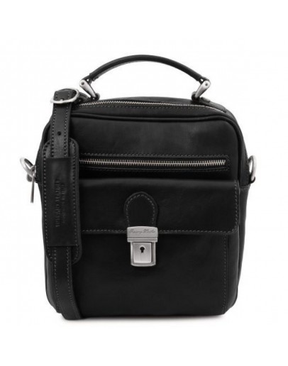 Фотография Черная кожаная мужская сумка - барсетка кроссбоди Tuscany Leather BRIAN TL141978 black