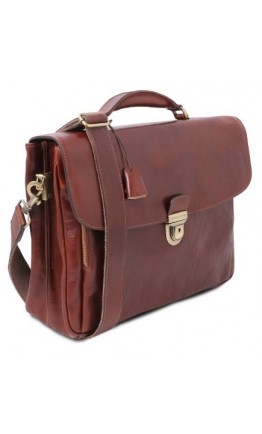 Фирменный кожаный коричневый мужской портфель Tuscany Leather TL142067 Alessandria brown