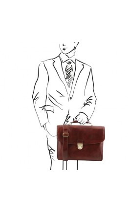 Фирменный кожаный коричневый мужской портфель Tuscany Leather TL142067 Alessandria brown