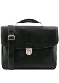 Черный фирменный кожаный портфель Tuscany Leather TL142067 Alessandria black