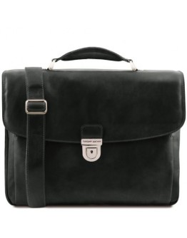 Черный фирменный кожаный портфель Tuscany Leather TL142067 Alessandria black