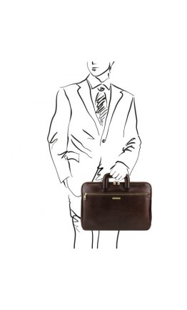 Кожаная фирменная папка - портфель темно-коричневого цвета Tuscany Leather TL142070 Caserta bbrown