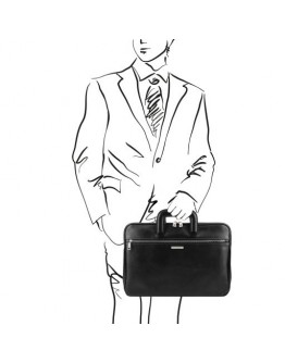 Кожаная фирменная папка - портфель черного цвета Tuscany Leather TL142070 Caserta black