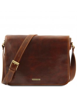Коричневая большая фирменная мужская сумка Tuscany Leather Messenger Double TL90475