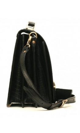 Чёрный портфель из прочной натуральной кожи Manufatto tm-1 croco