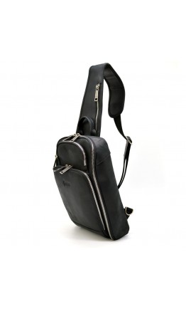 Кожаный рюкзак-слинг мужская нагрудная сумка черная TARWA RA-0910-4lx