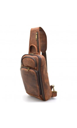 Кожаный коричневый мужской рюкзак - слинг TARWA RY-0910-4lx