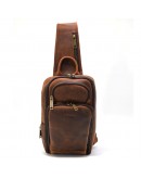 Фотография Кожаный коричневый мужской рюкзак - слинг TARWA RY-0910-4lx