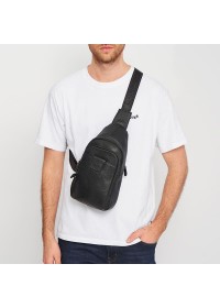 Мужской кожаный рюкзак - слинг черный Keizer K14034bl-black
