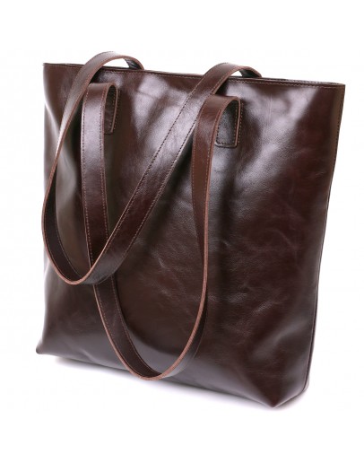 Фотография Кожаная темно-коричневая женская сумка-шоппер Shvigel 16370