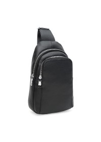 Мужской кожаный рюкзак-слинг черный Ricco Grande K16003-black