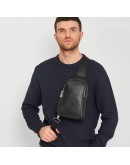 Фотография Мужской кожаный рюкзак-слинг черный Ricco Grande K16003-black