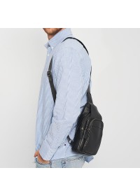 Мужской кожаный черный слинг - рюкзак Ricco Grande K16165a-black