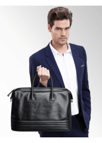 Кожаная деловая вместительная сумка черная Tiding Bag B3-2017A