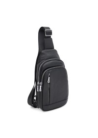 Мужской кожаный черный слинг - рюкзак Ricco Grande K16183bl-black