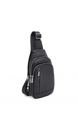Мужской кожаный черный слинг - рюкзак Ricco Grande K16183bl-black