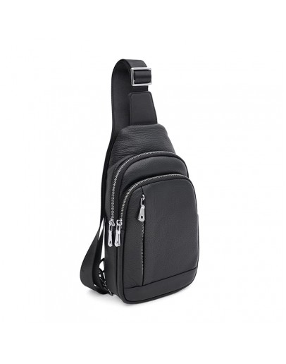Фотография Мужской кожаный черный слинг - рюкзак Ricco Grande K16183bl-black