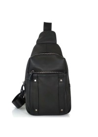 Слинг черный кожаный мужской Tiding Bag S-JMD10-6023A