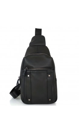 Слинг черный кожаный мужской Tiding Bag S-JMD10-6023A