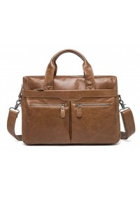 Мужская кожаная сумка для ноутбука и документов светло-коричневая Tiding Bag S-M56-7122C-2
