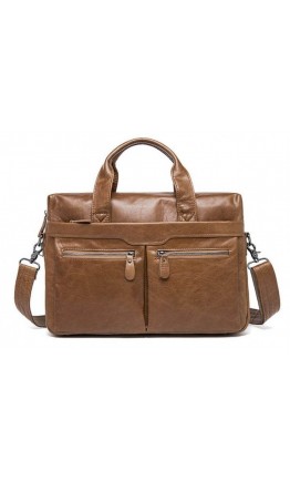 Мужская кожаная сумка для ноутбука и документов светло-коричневая Tiding Bag S-M56-7122C-2