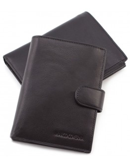 Чёрный кожаный вместительный кошелёк под паспорт Marco Coverna BK010-808