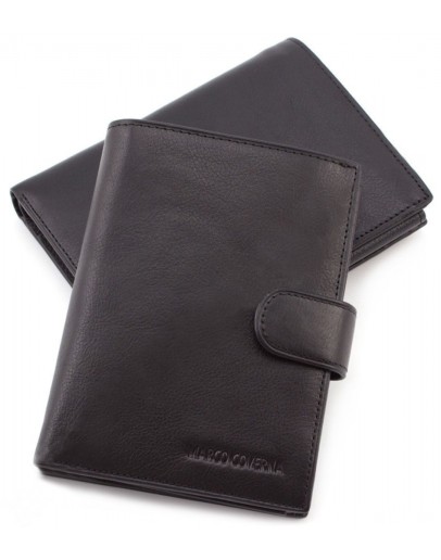 Фотография Чёрный кожаный вместительный кошелёк под паспорт Marco Coverna BK010-808