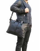 Фотография Чёрная деловая кожаная мужская сумка Newery N1004GA