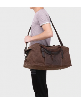 Дорожная коричневая текстильная сумка с кожаными вставками Vintage 20058