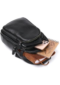 Компактная кожаная мужская сумка через плечо - черный слинг Vintage 20684