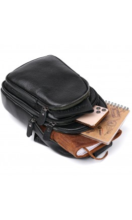 Компактная кожаная мужская сумка через плечо - черный слинг Vintage 20684