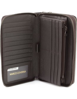 Вместительный коричневый кожаный фирменный клатч Marco Coverna 5902C/Q