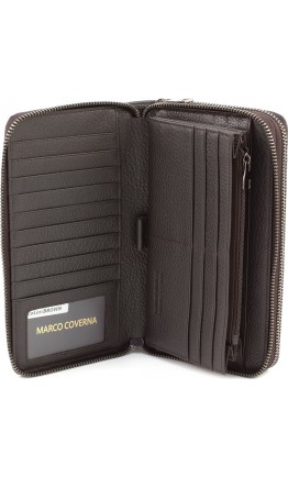 Вместительный коричневый кожаный фирменный клатч Marco Coverna 5902C/Q