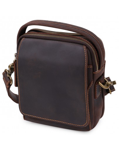 Фотография Кожаная мужская коричневая небольшая винтажная сумка Vintage 20372
