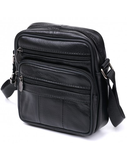 Фотография Кожаная небольшая мужская черная сумка Vintage 20370