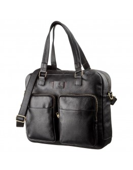 Мужская черная кожаная деловая сумка-портфель для ноутбука SHVIGEL 19108