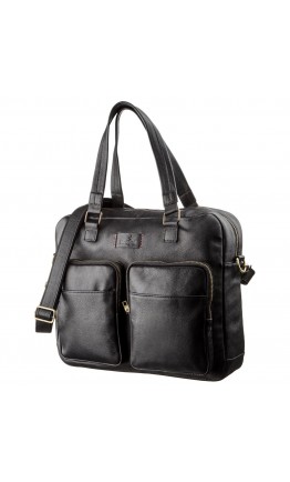 Мужская черная кожаная деловая сумка-портфель для ноутбука SHVIGEL 19108