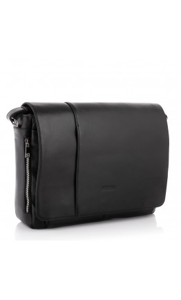 Кожаная вместительная черная сумка через плечо Newery N8128GA-1
