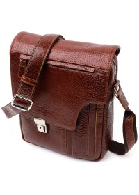 Кожаная коричневая мужская фирменная сумка на плечо KARYA 20903