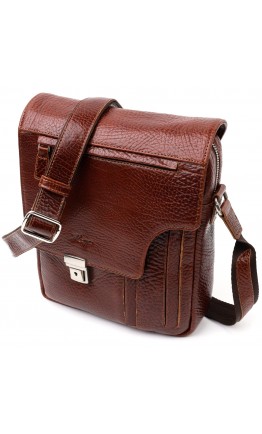 Кожаная коричневая мужская фирменная сумка на плечо KARYA 20903