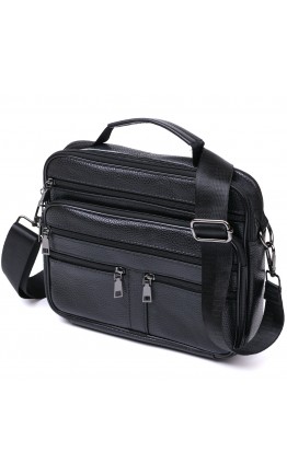Практичная черная кожаная мужская сумка - барсетка Vintage 20669