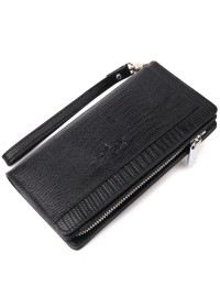 Удобный черный кошелек-клатч из натуральной фактурной кожи KARYA 21134