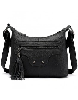 Кожаная черная женская сумка на 2 отделения Vintage 20050