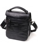 Фотография Вертикальная небольшая кожаная черная сумка - барсетка KARYA 21945
