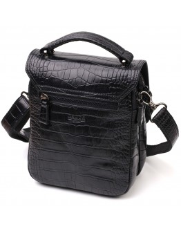 Вертикальная небольшая кожаная черная сумка - барсетка KARYA 21945